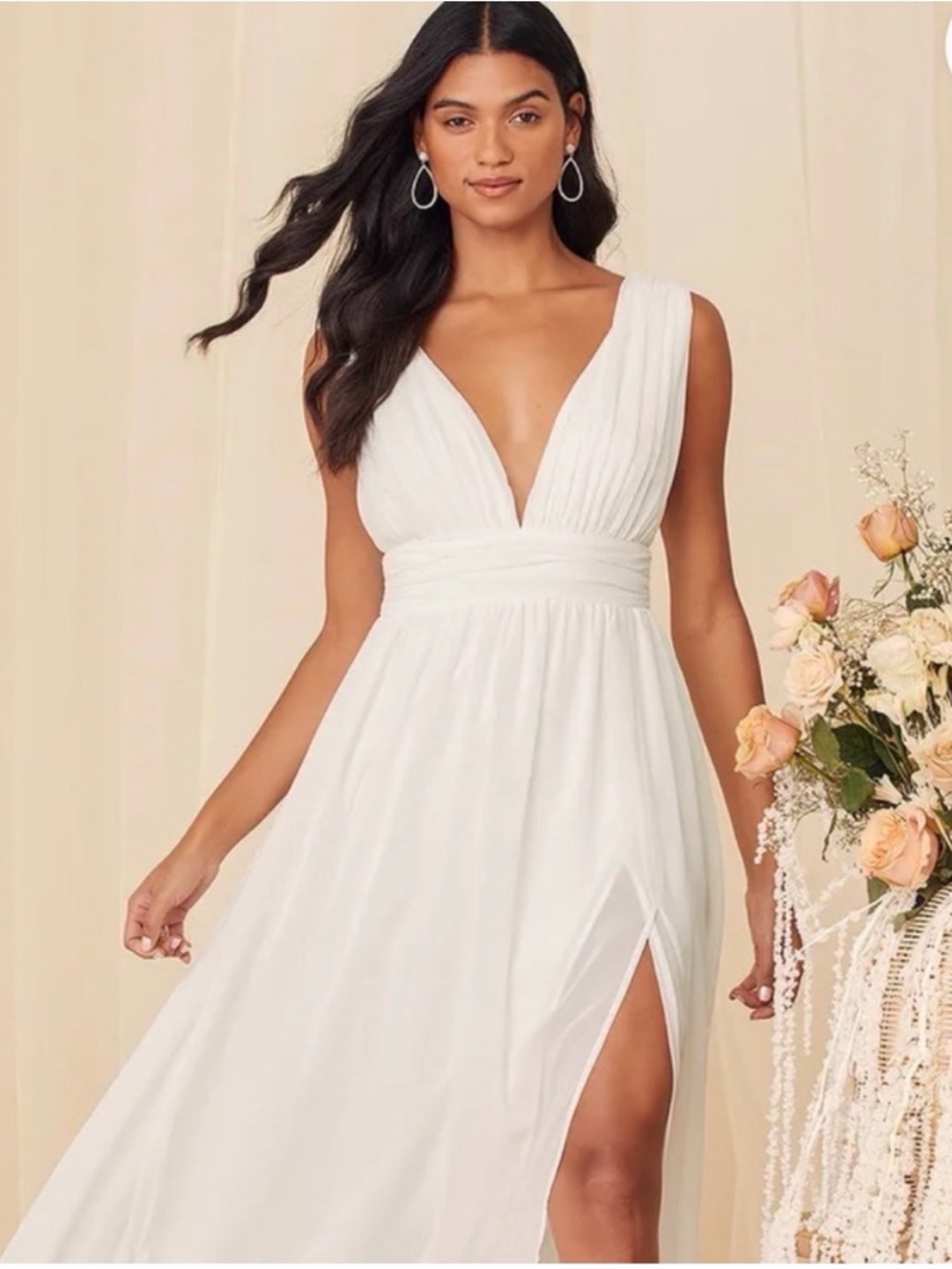 Lulus Heavenly Hues Elegant White V-Neck Sleeveless Maxi Dress